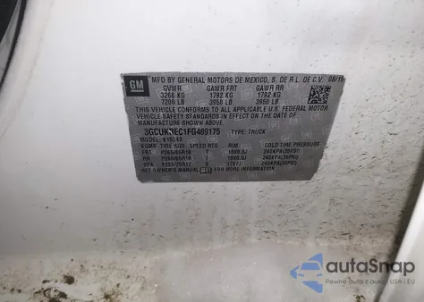 2015 Chevrolet Silverado 1500 2Lt z USA, uszkodzony, nr VIN 3GCUKREC1FG489175